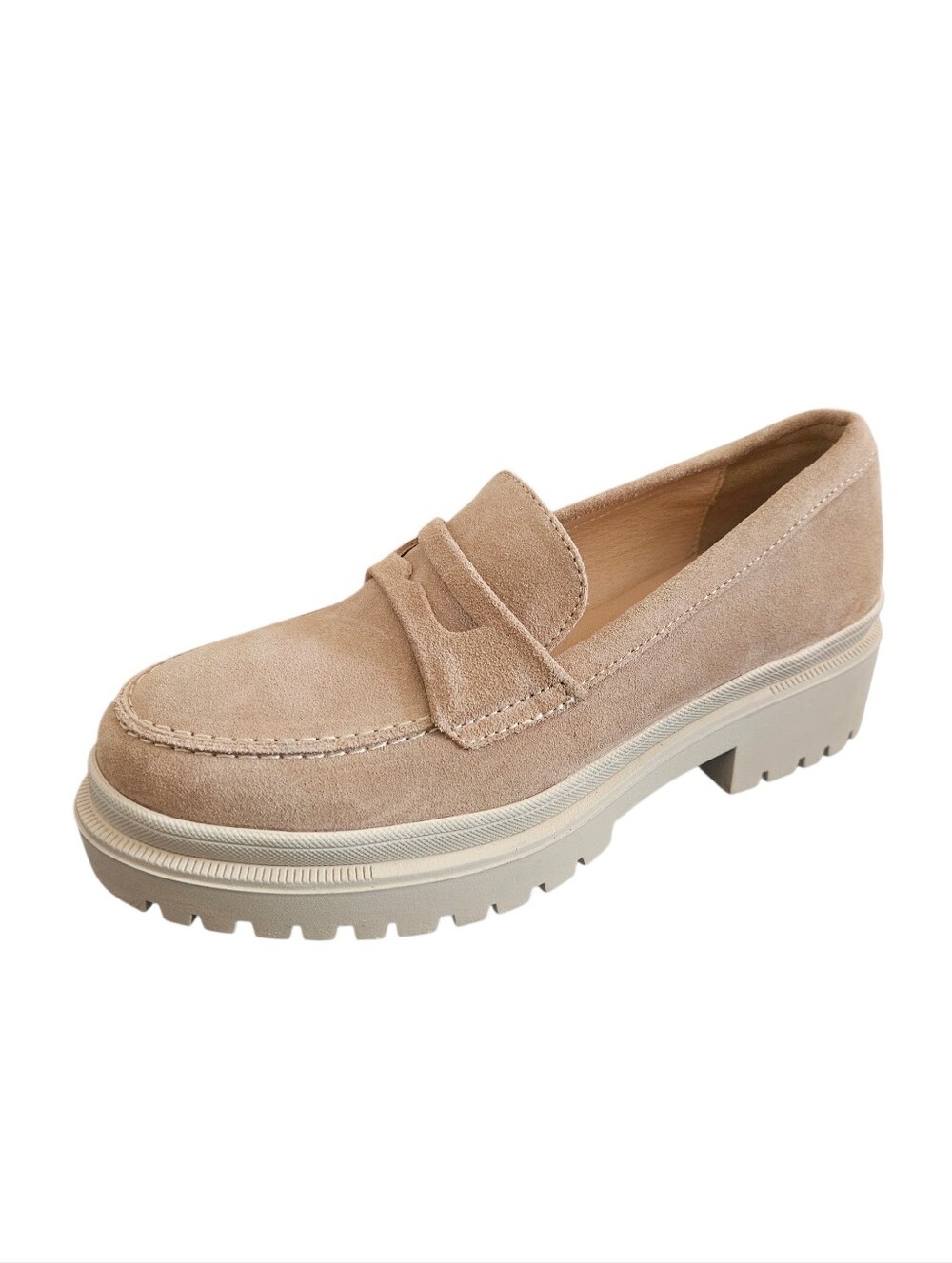 Patina By Portland Leather Goods Tan Suede Leather Chunky Loafers Size 8.5 NEW